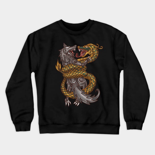 Viking Titans: Jormungandr and Fenrir, the Monsters of Norse Mythology Crewneck Sweatshirt by Holymayo Tee